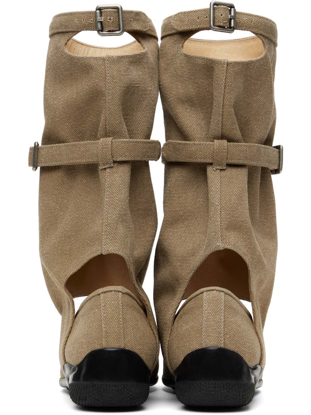 Khaki Ballet Flat Cut-Out Boots - 2