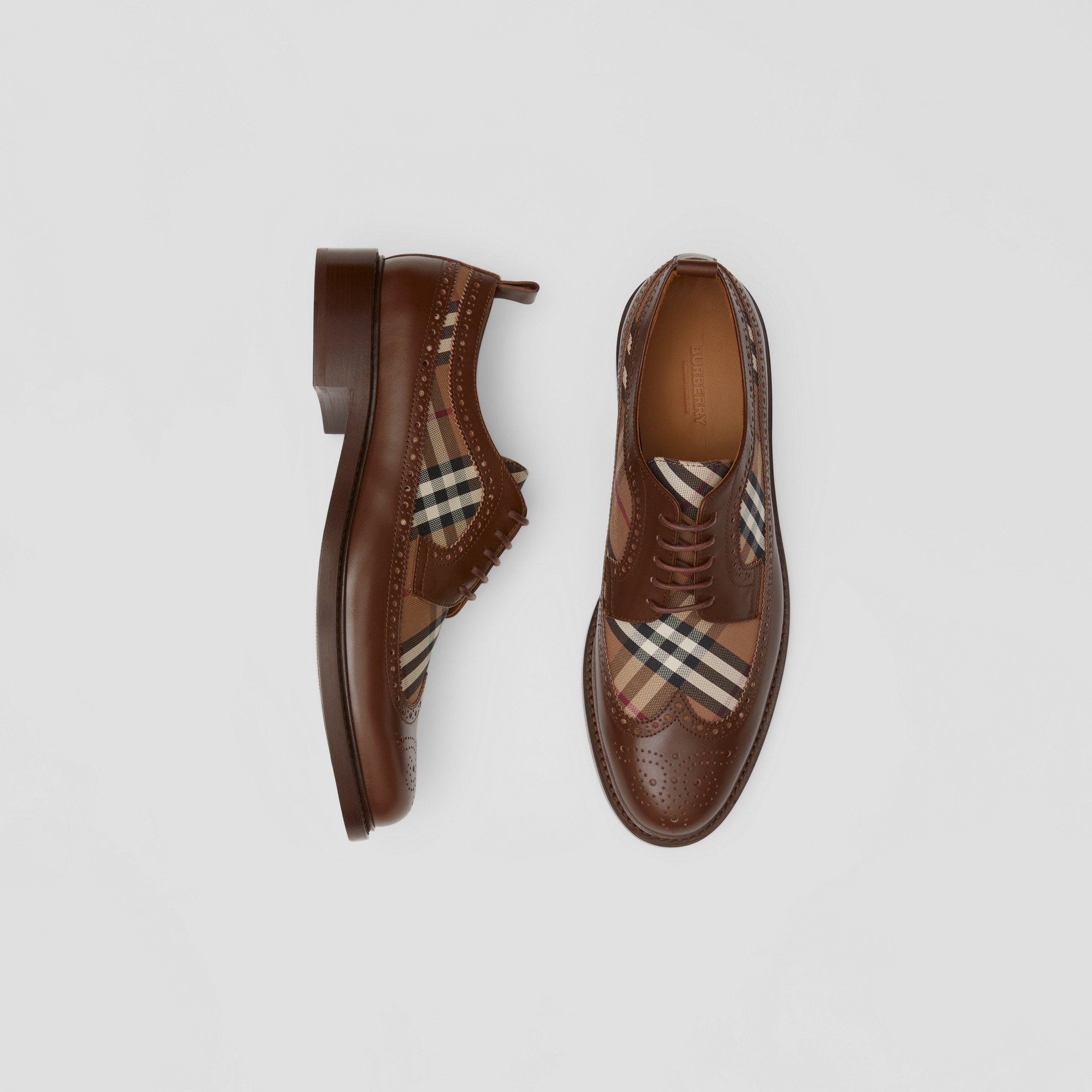 Vintage Check Panel Leather Derby Shoes - 6