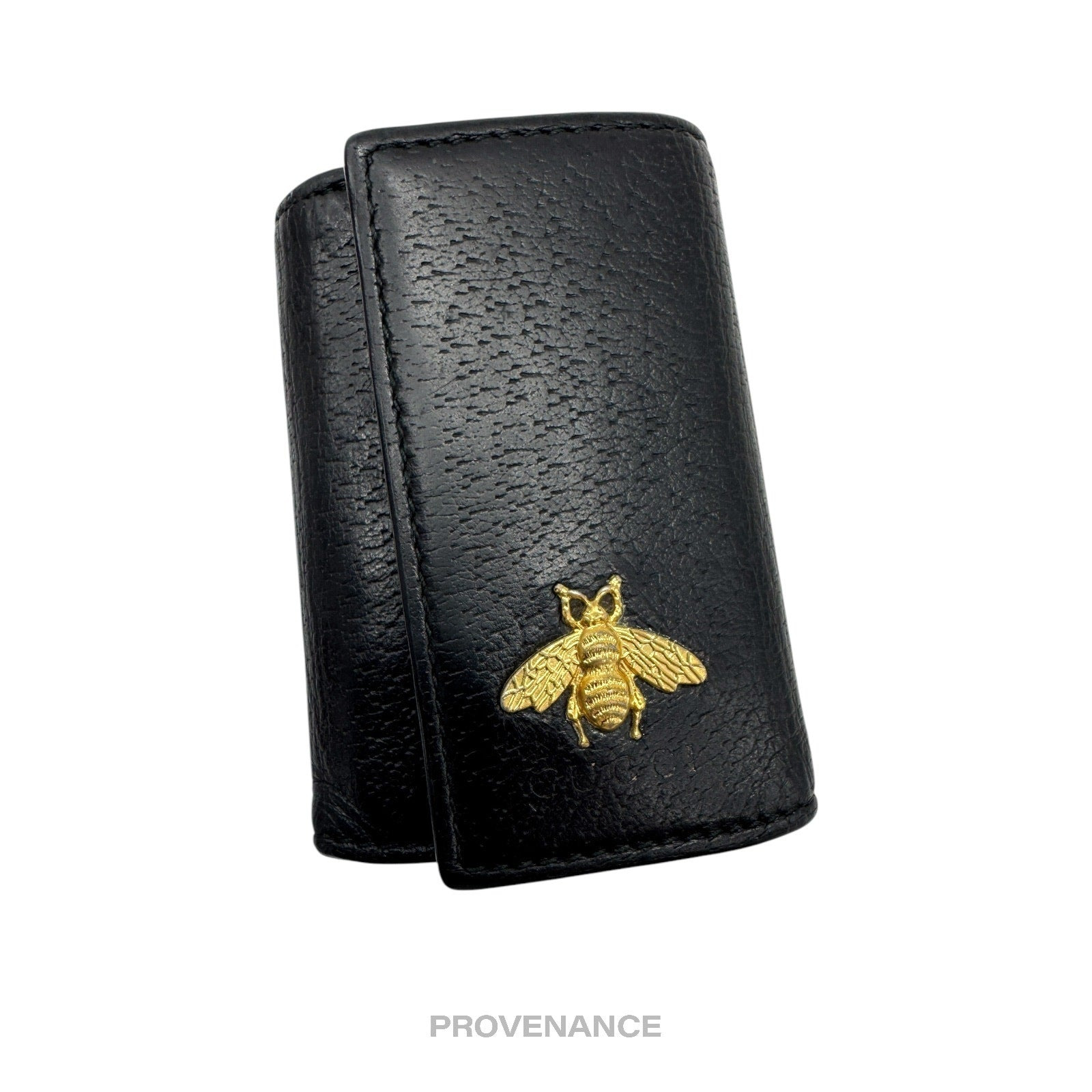 Gucci 6 Key Holder - Embroidered Bee Gold Black Leather - 3