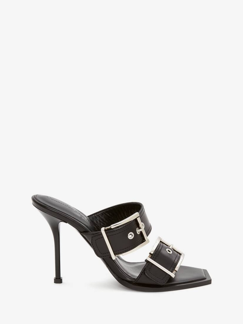 Double Buckle Punk Mule in Black/silver - 1