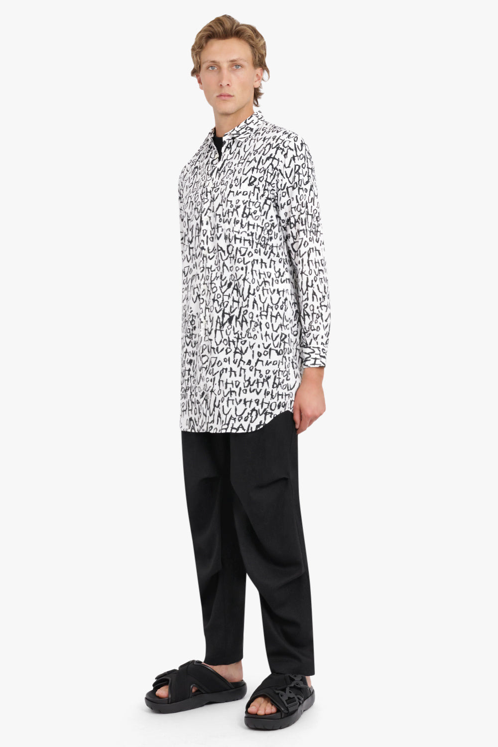 THIN PRINT BROAD SHIRT | WHITE/BLACK - 2