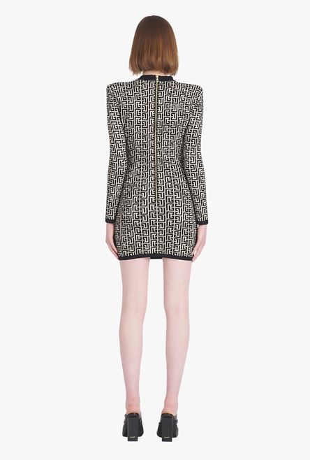 Short bicolor jacquard dress with Balmain monogram - 3