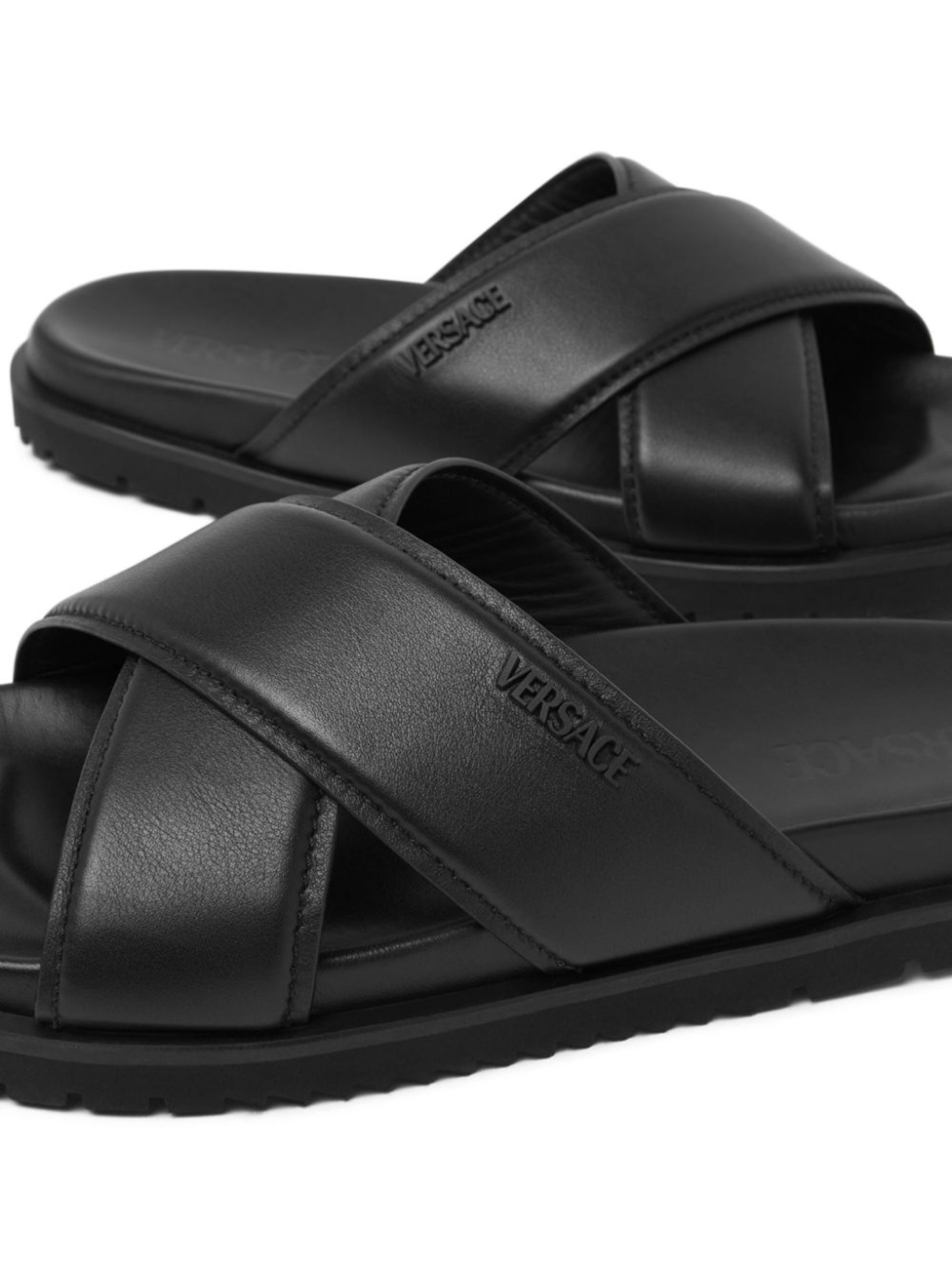 Black Crossover Leather Slides - 4