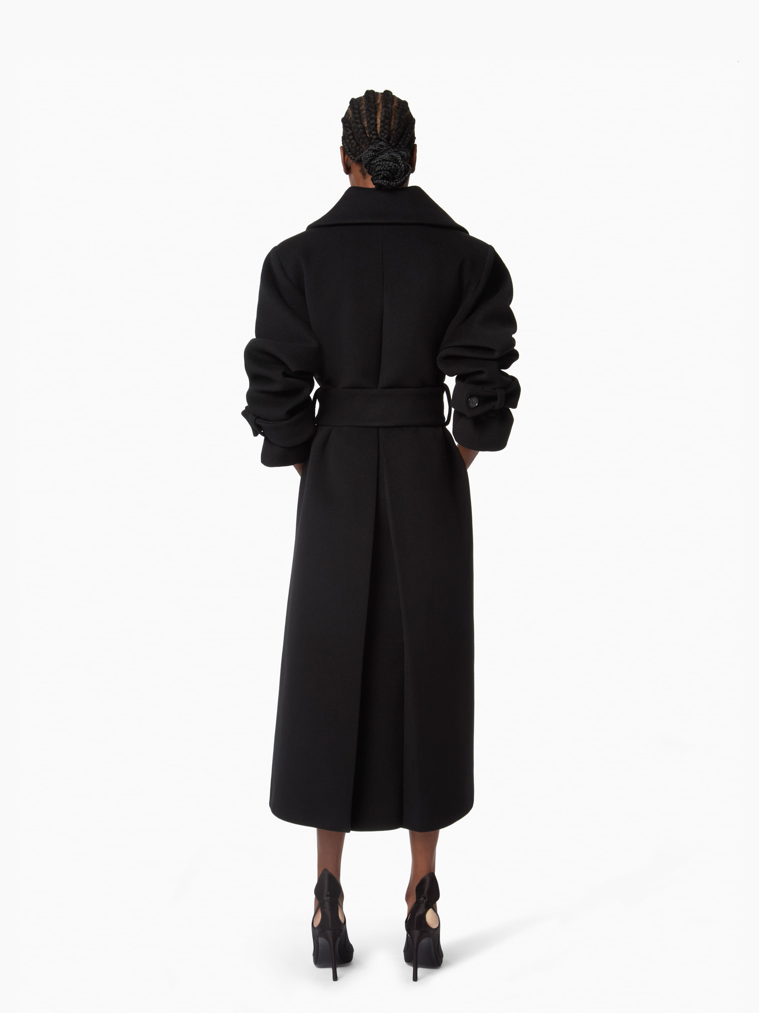 Black Long Wool Robe Coat - 8