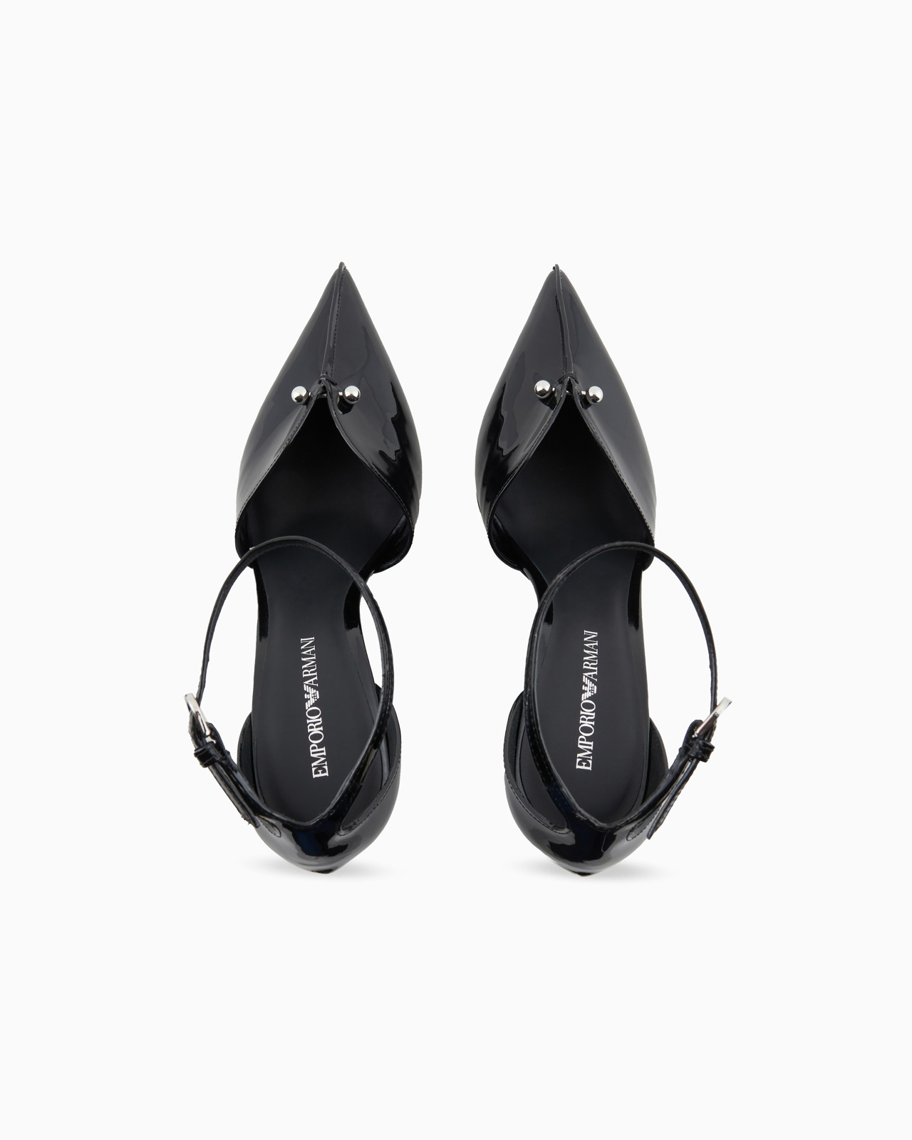 Patent-leather pointed court shoes with strap and piercing - 3