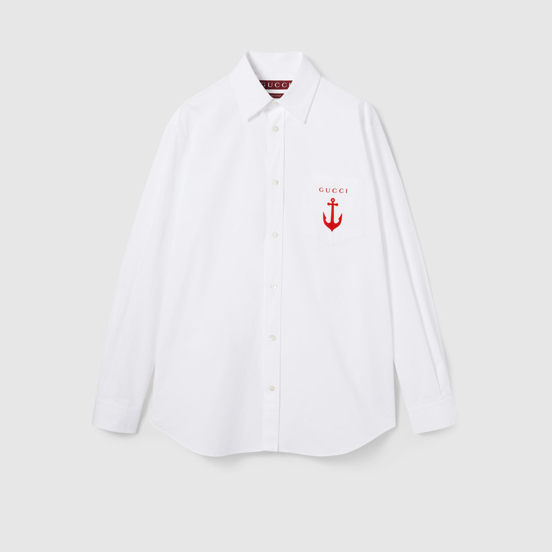 Cotton poplin shirt with embroidery - 1