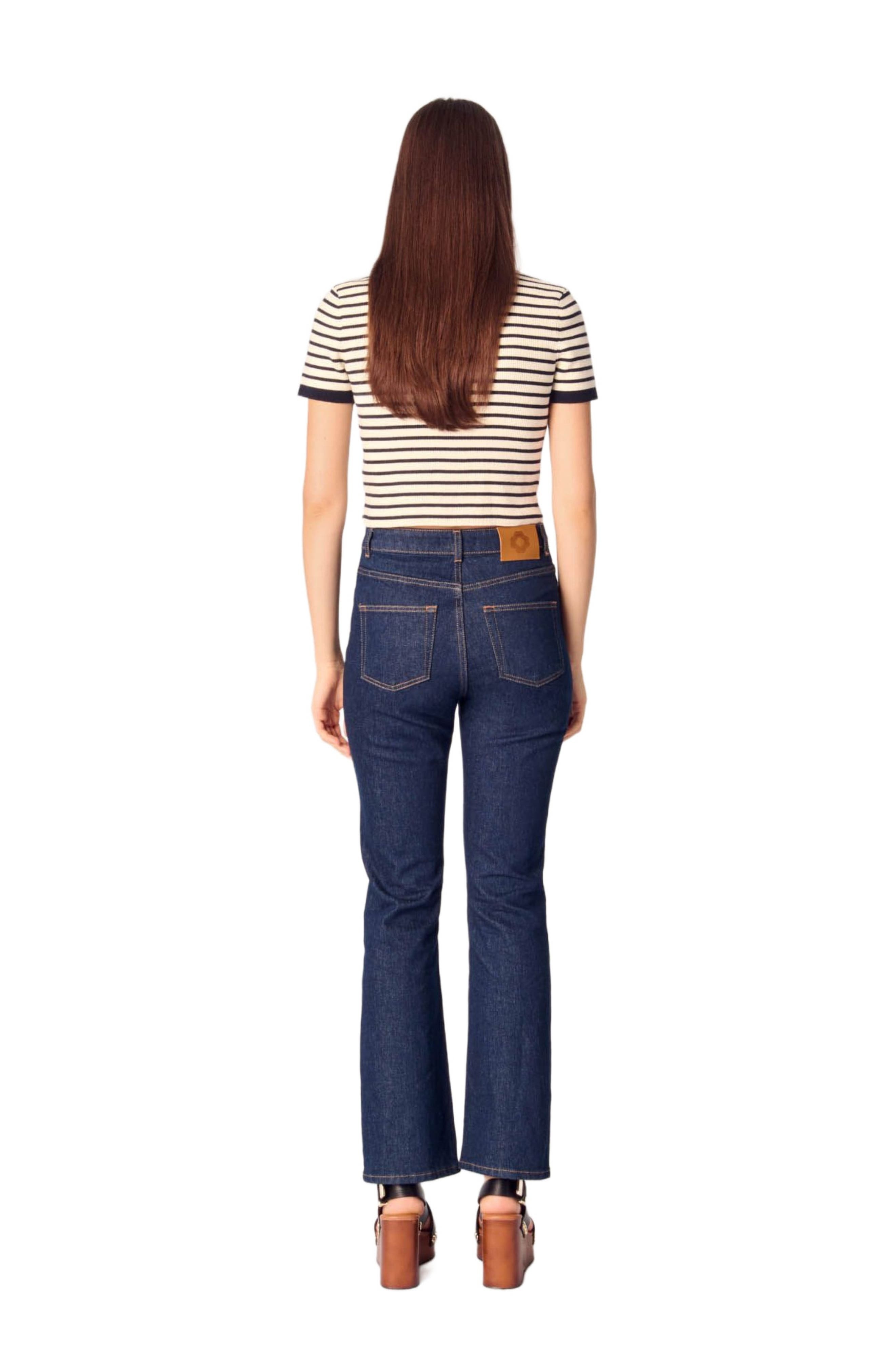 maje Cropped rib knit cardigan in Ecru/navy Blue at Nordstrom - 2