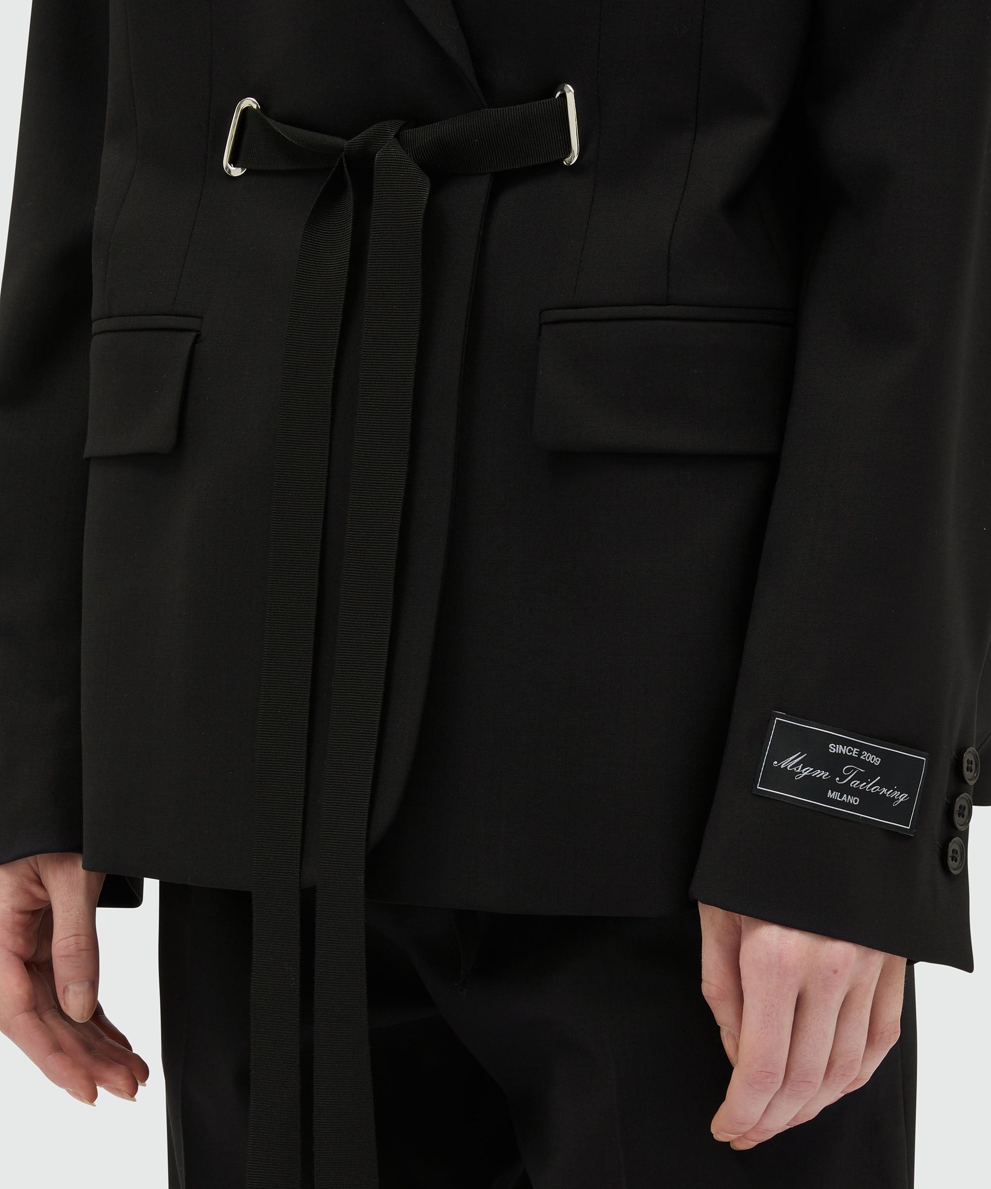 MSGM Tailoring black fresco wool jacket with drawstring - 5