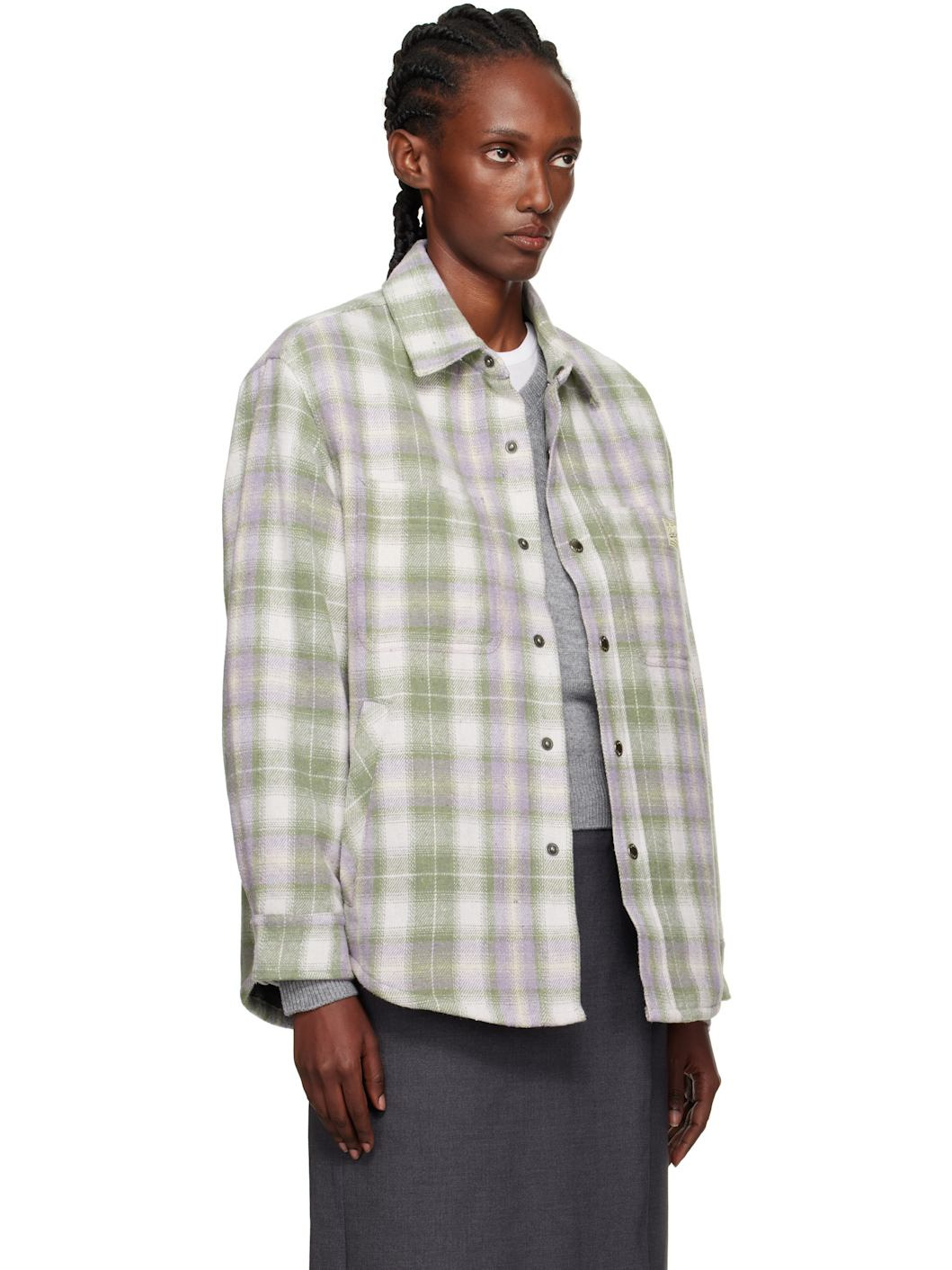 Green & Purple Quilted Check Flannel Overshirt - 2