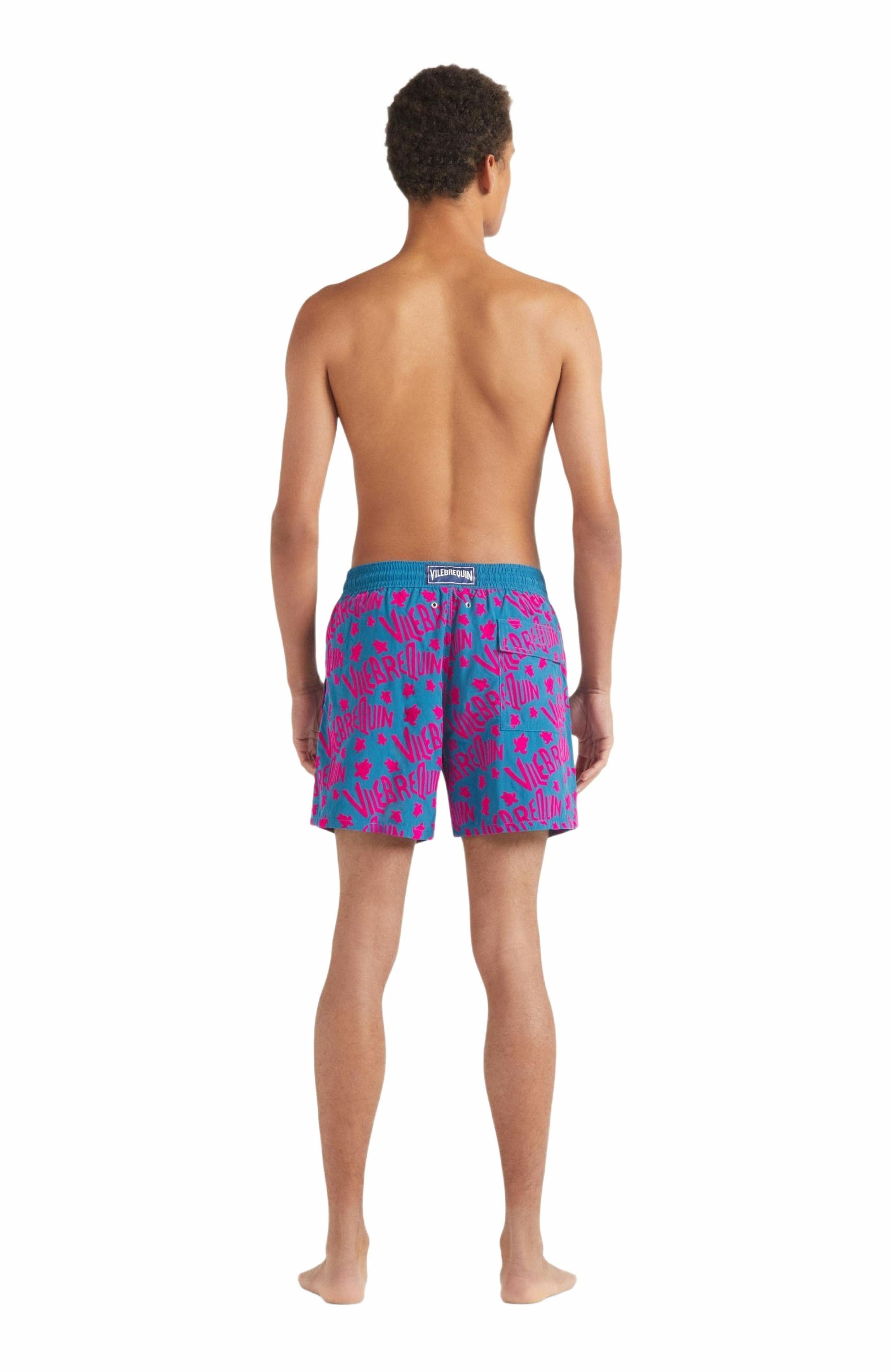Vilebrequin Men's Ronde Des Tortues Logo Swim Trunks in Paon at Nordstrom - 4