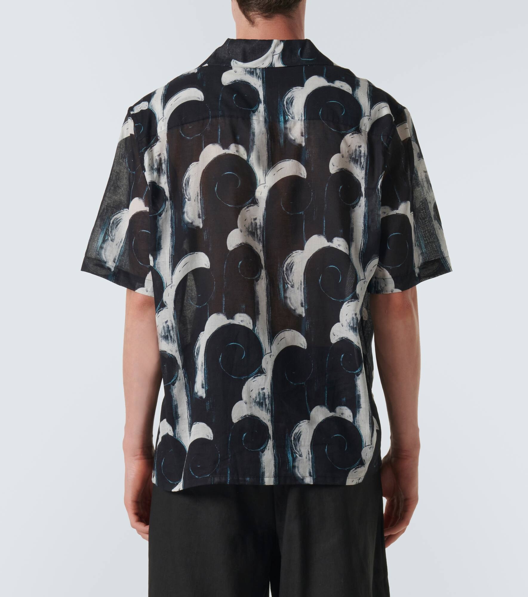 Printed cotton voile bowling shirt - 4