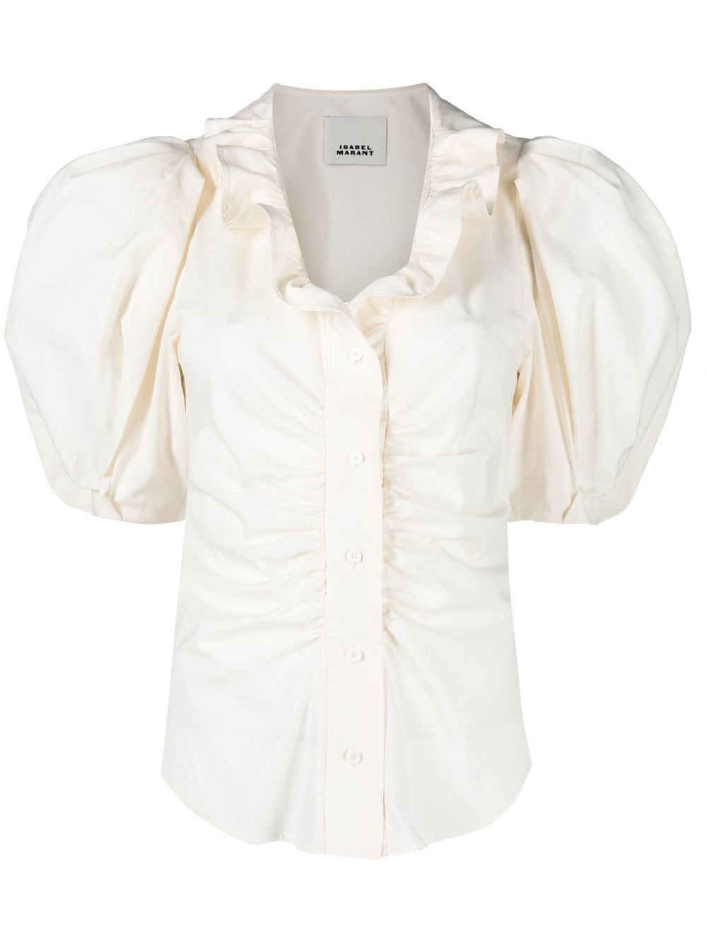 ruffle-neck ruched blouse - 1