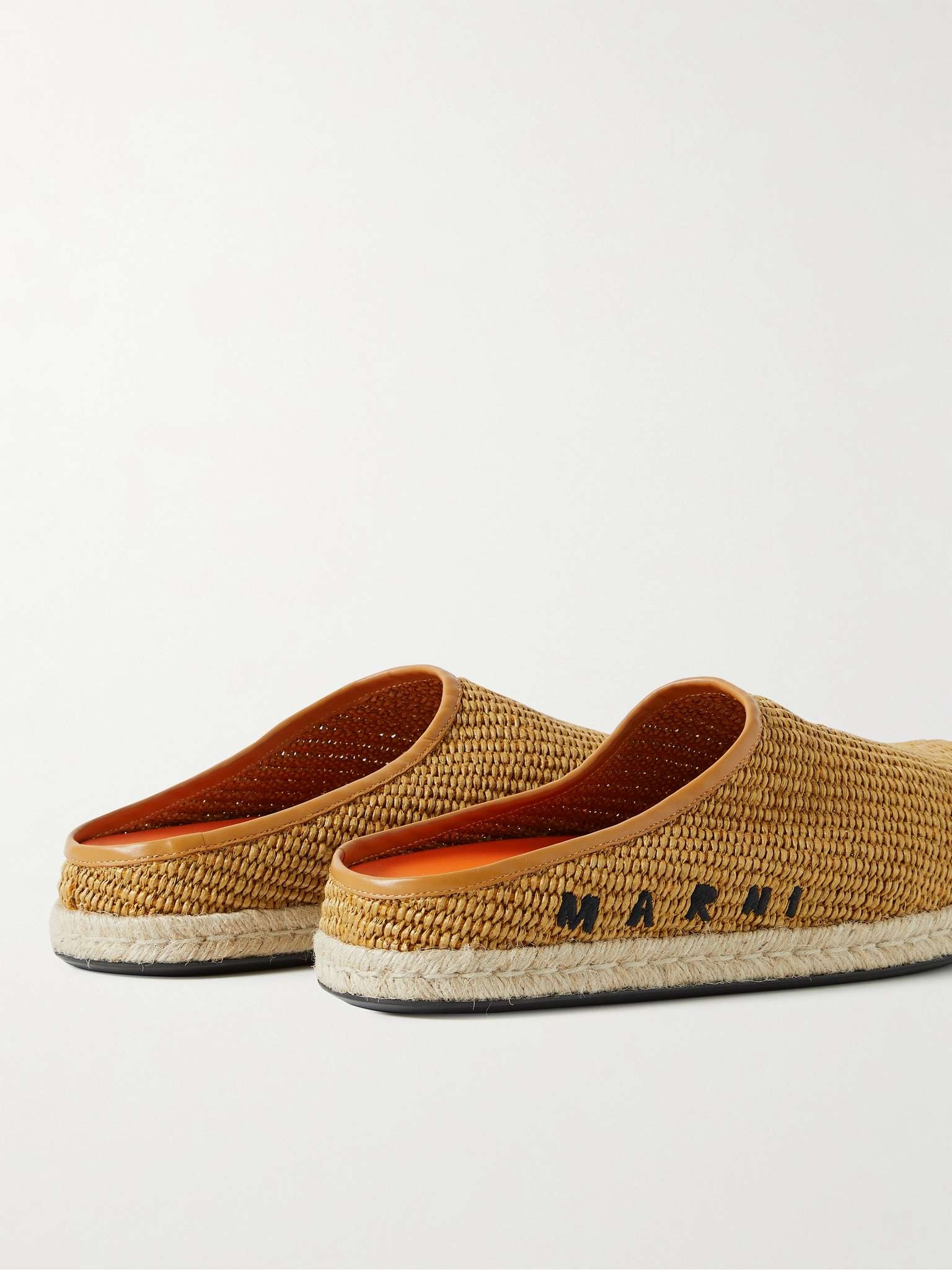 Fussbett Leather-Trimmed Logo-Embroidered Faux Raffia Mules - 5
