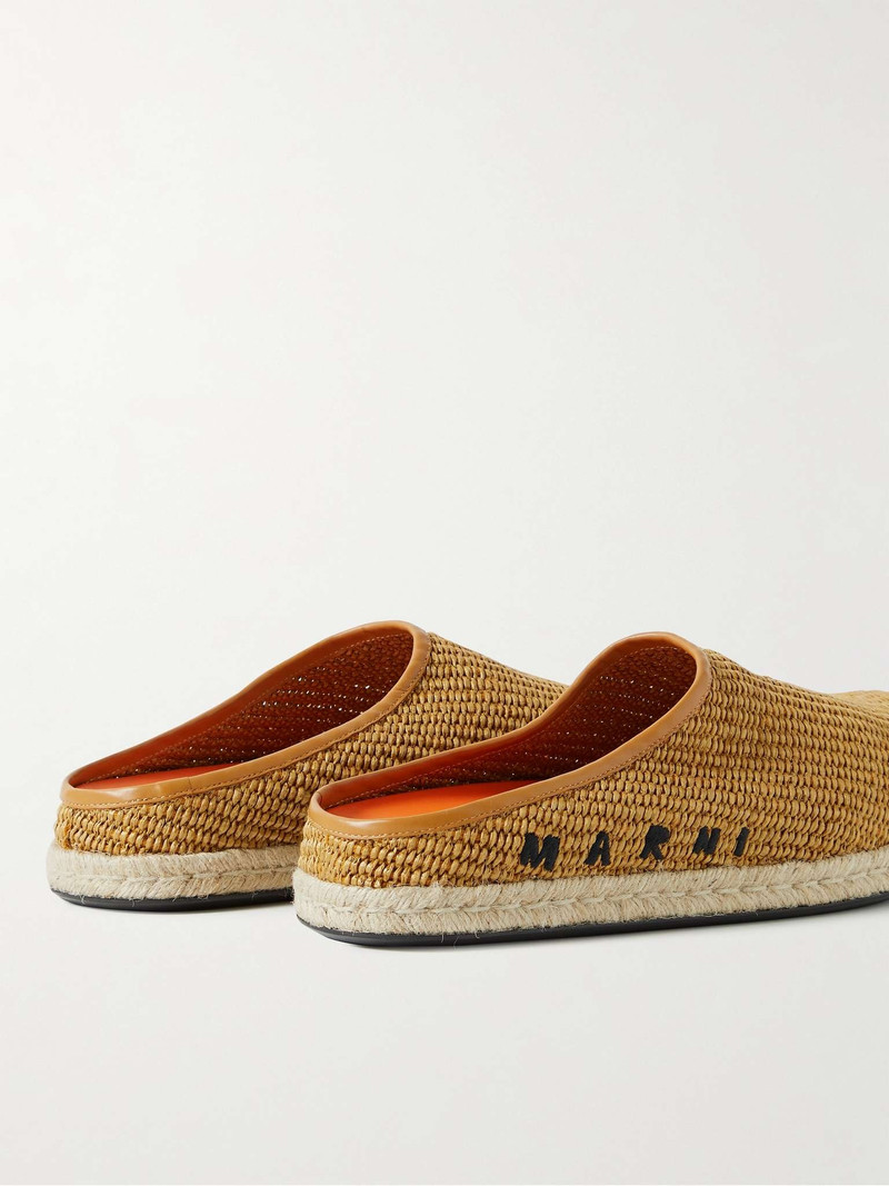 Fussbett Leather-Trimmed Logo-Embroidered Faux Raffia Mules 5