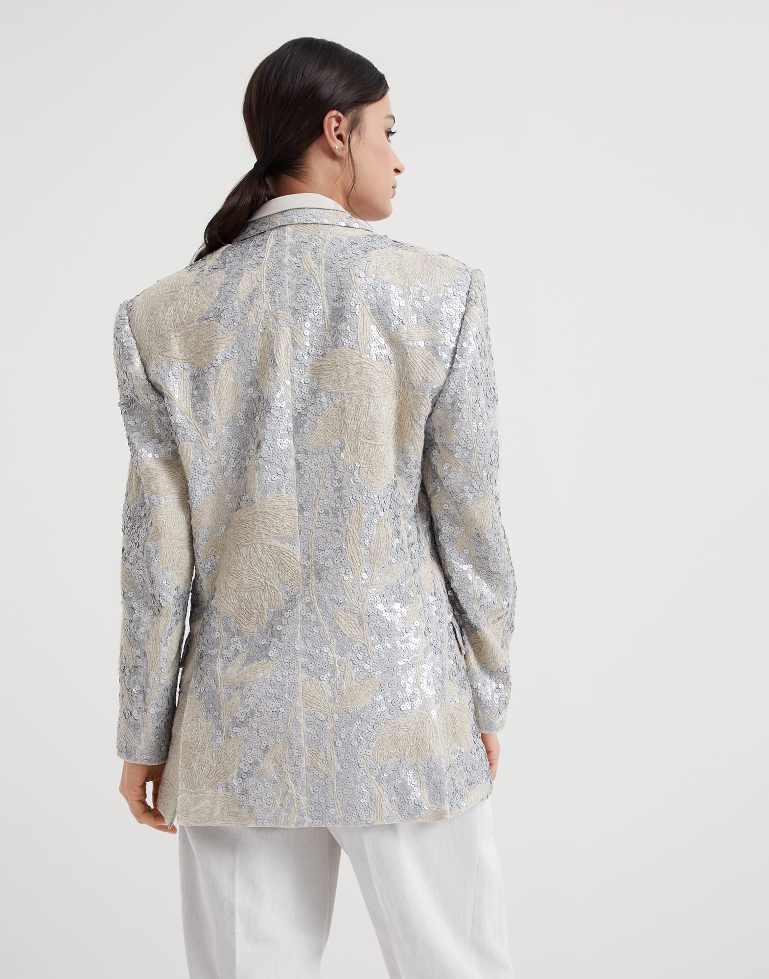Linen blazer with magnolia embroidery - 2