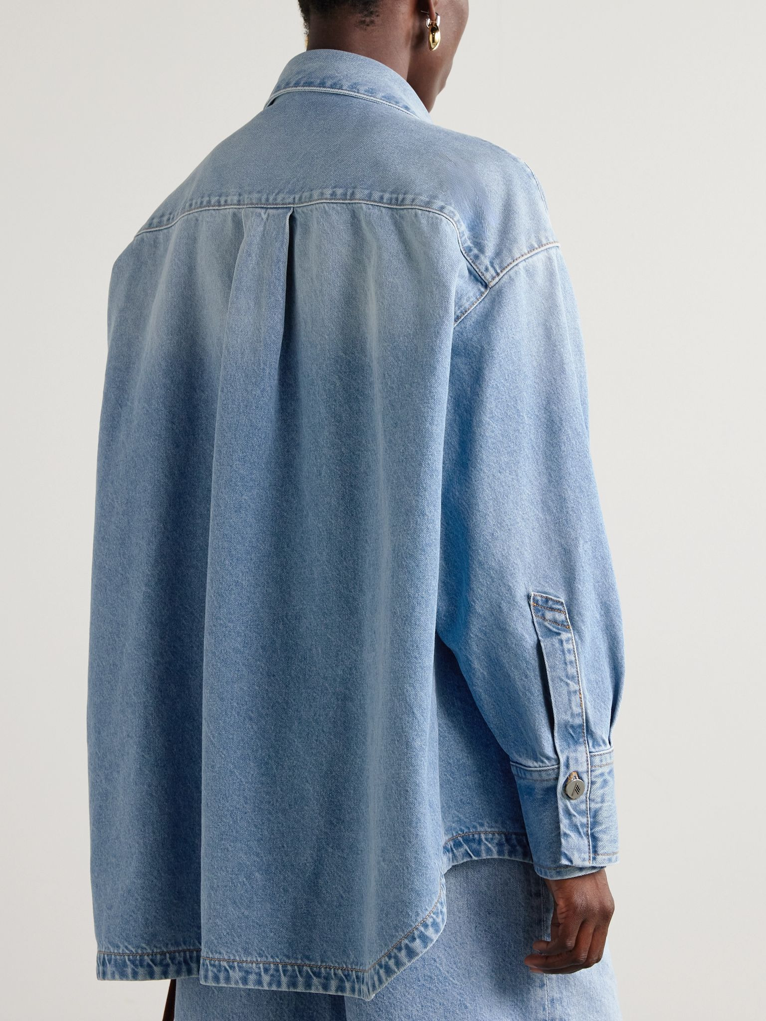 Oversized embroidered denim shirt Blue - 3