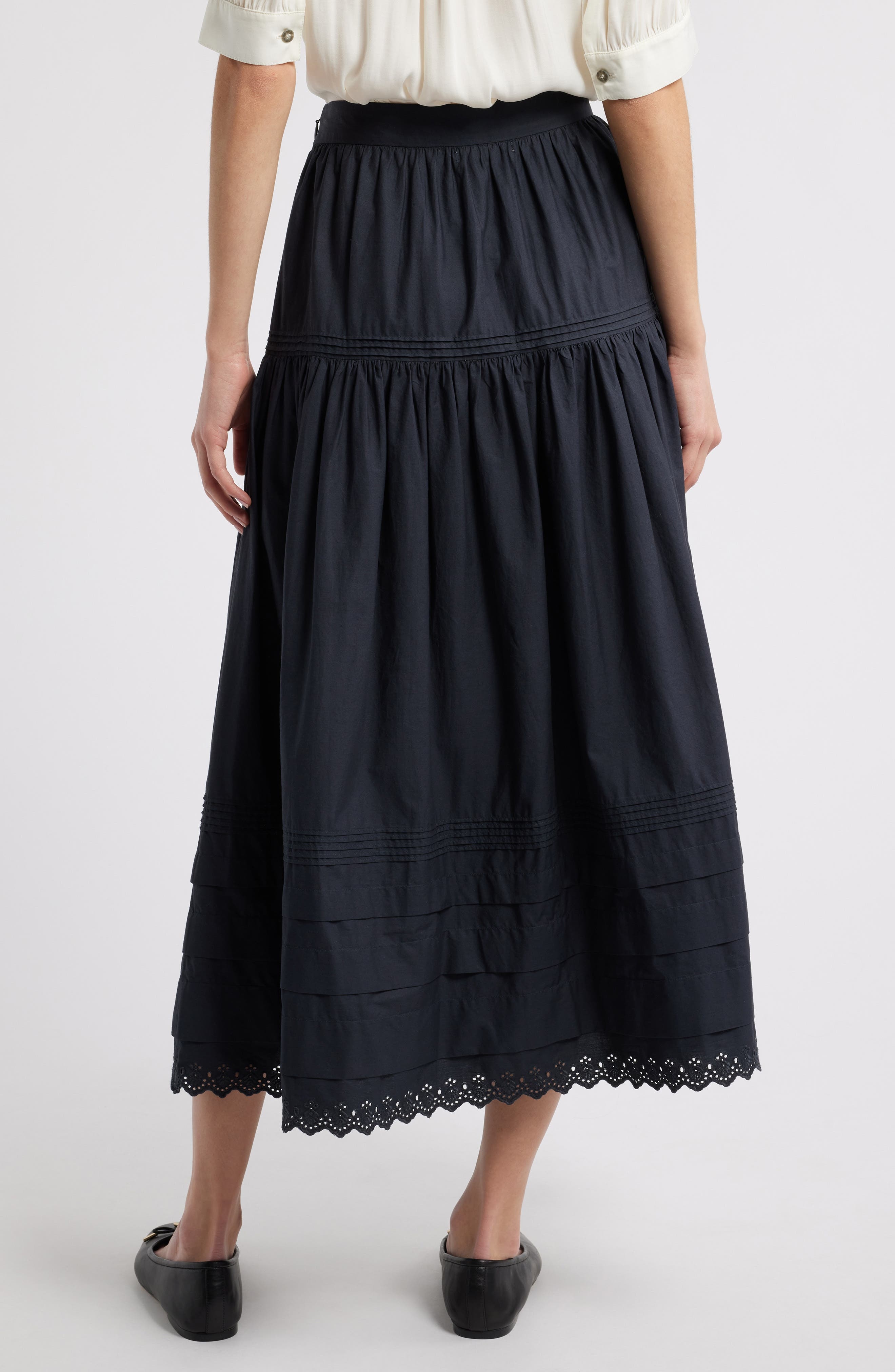 DÔEN Sebastiane Tiered Organic Cotton Poplin Maxi Skirt in Black at Nordstrom - 2