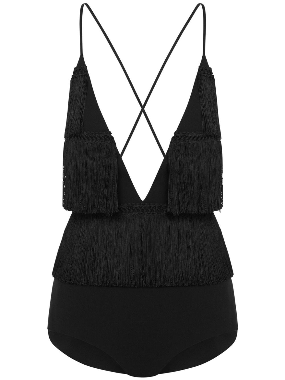 criss-cross fringed bodysuit - 1