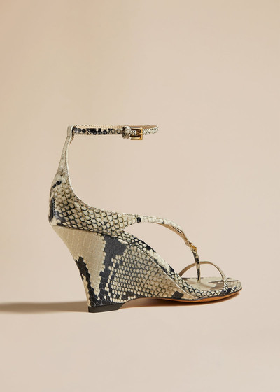 KHAITE The Marion Strappy Wedge Sandal in Natural Python-Embossed Leather outlook
