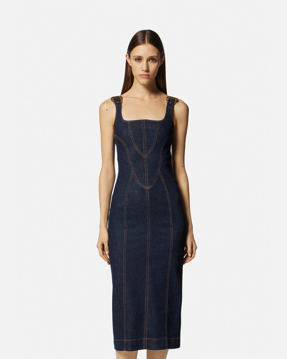 Baroque Buckle Denim Midi Dress - 3