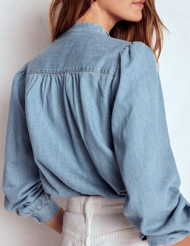 Tie Neck Denim Top-Light Authentic 4