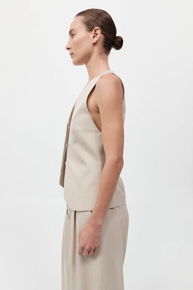 Pinstripe Wool Vest - Latte - 4