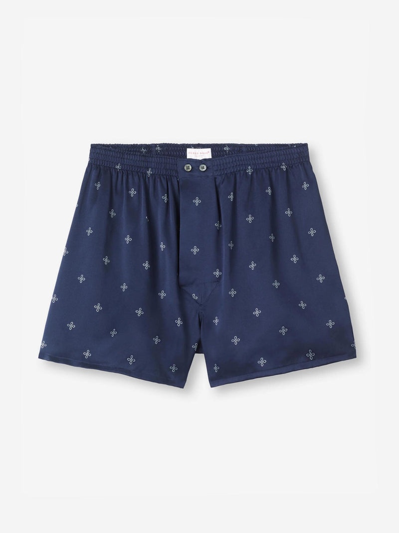 Men's Classic Fit Boxers Silk Satin Navy Sailor's Knot Print - 2
