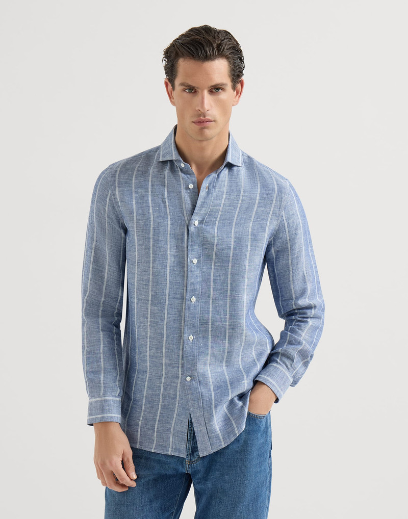 Linen denim-effect twill easy fit shirt with spread collar 4