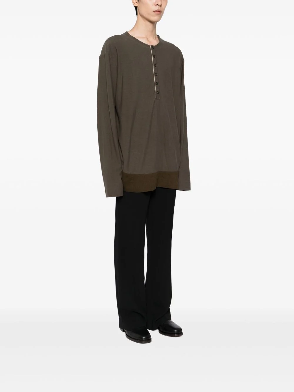 トップス ZIGGY CHEN Henly-Neck Long Sleeves Ziggy Chen henley neck long sleeve T-shirt | REVERSIBLE