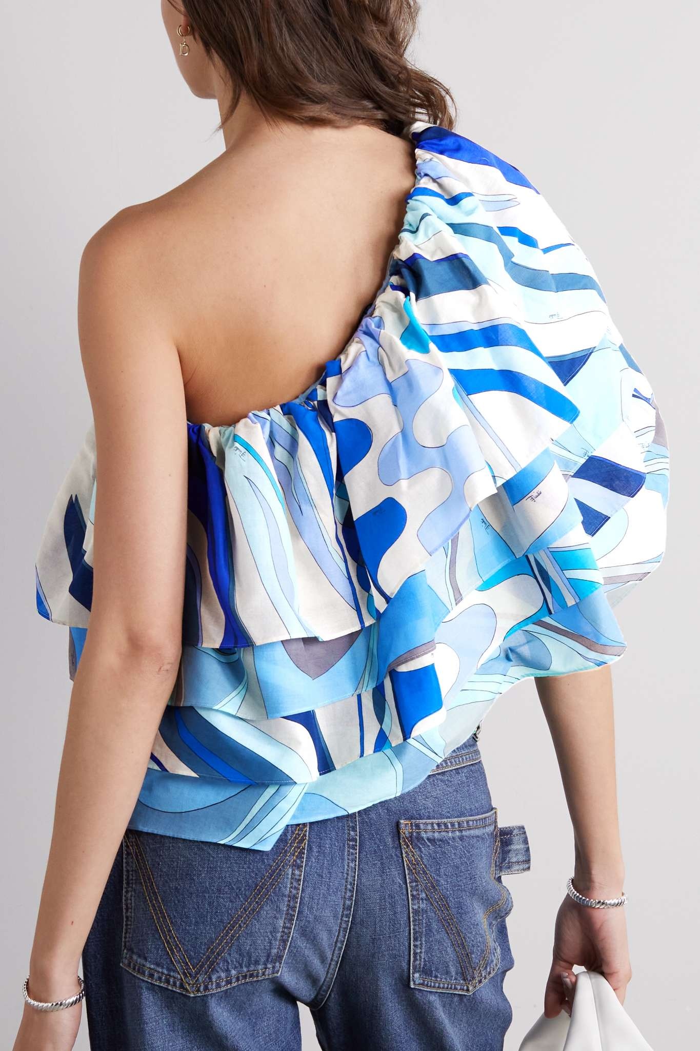 One-shoulder printed cotton-voile top - 3