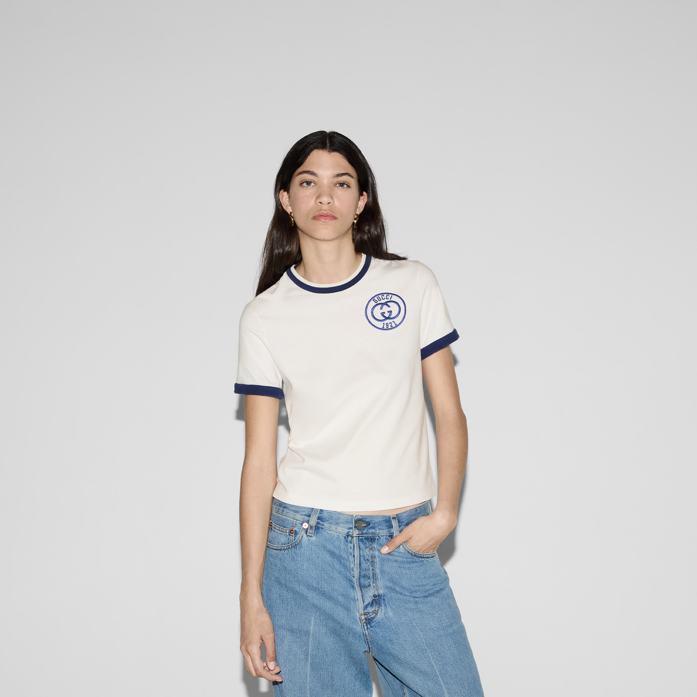 Cotton jersey T-shirt with Gucci embroidery - 3