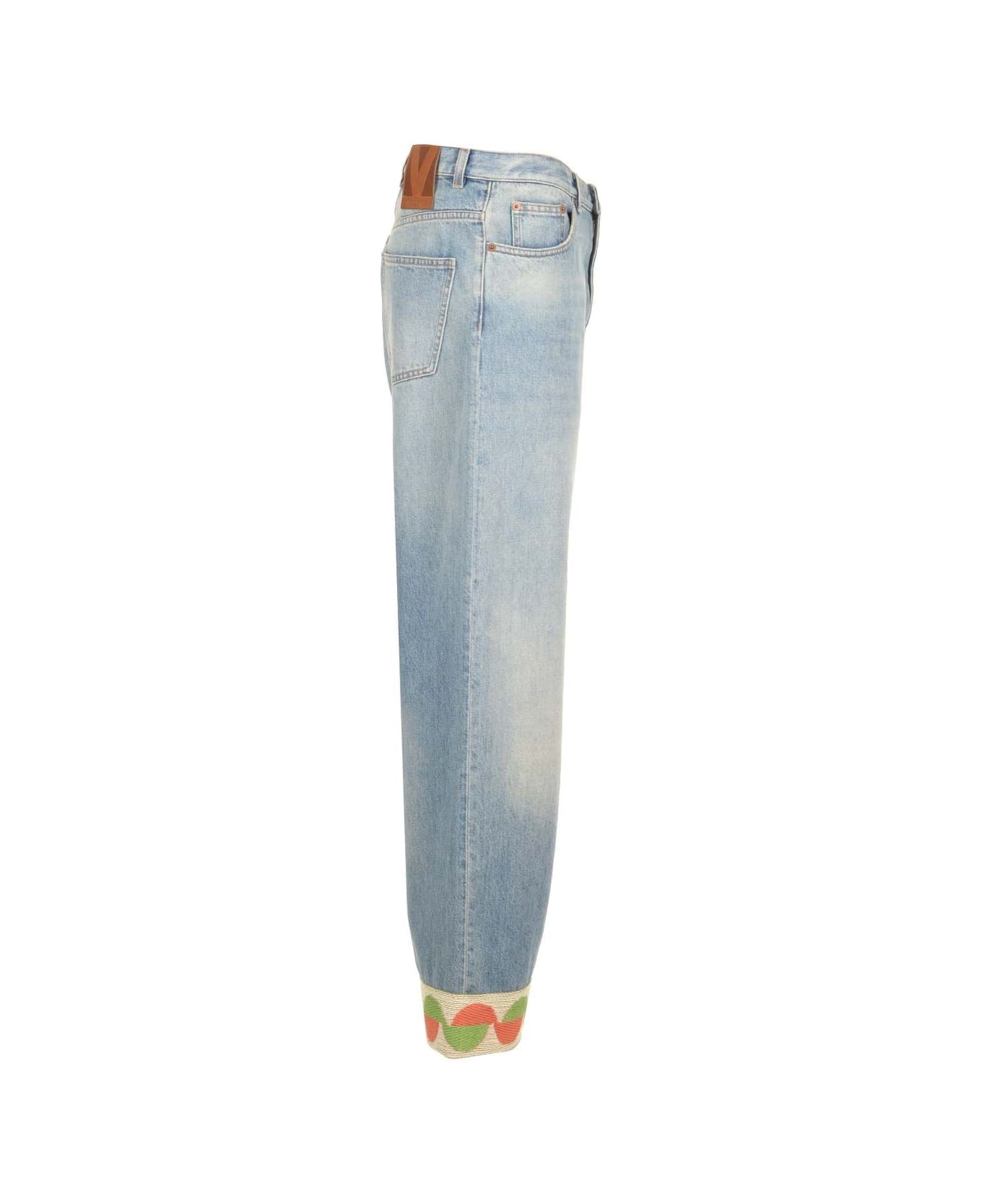 Denim Trousers With Jacquard Hem - 3