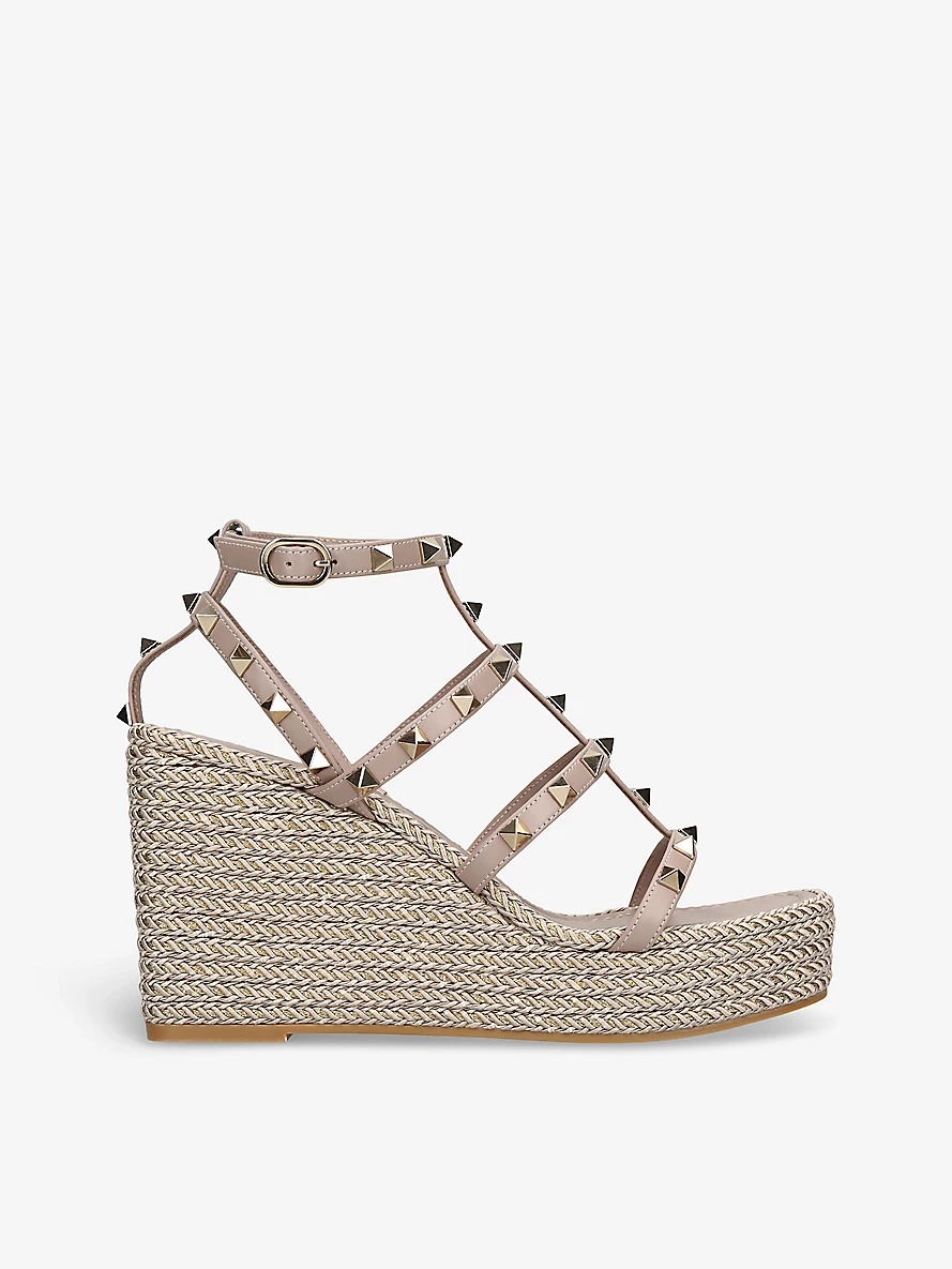 Rockstud 95 braided leather heeled sandals - 1