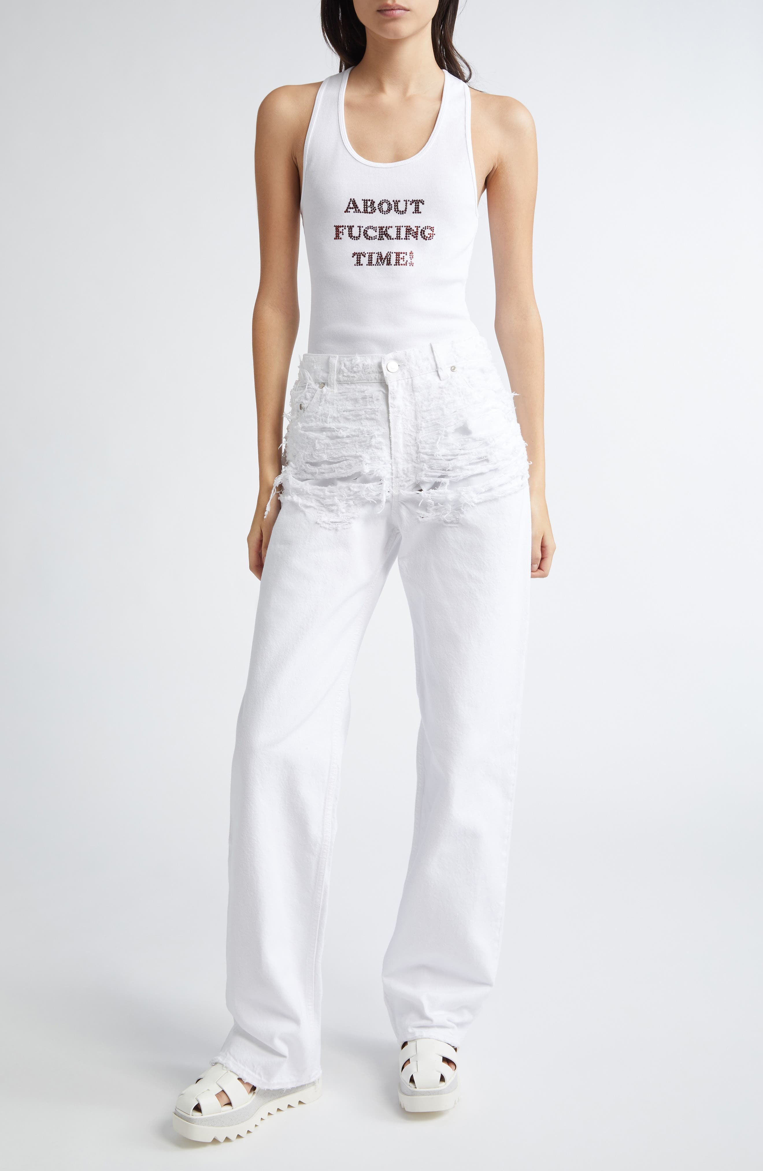 Stella McCartney Destroyed Straight Leg Jeans in White at Nordstrom - 2