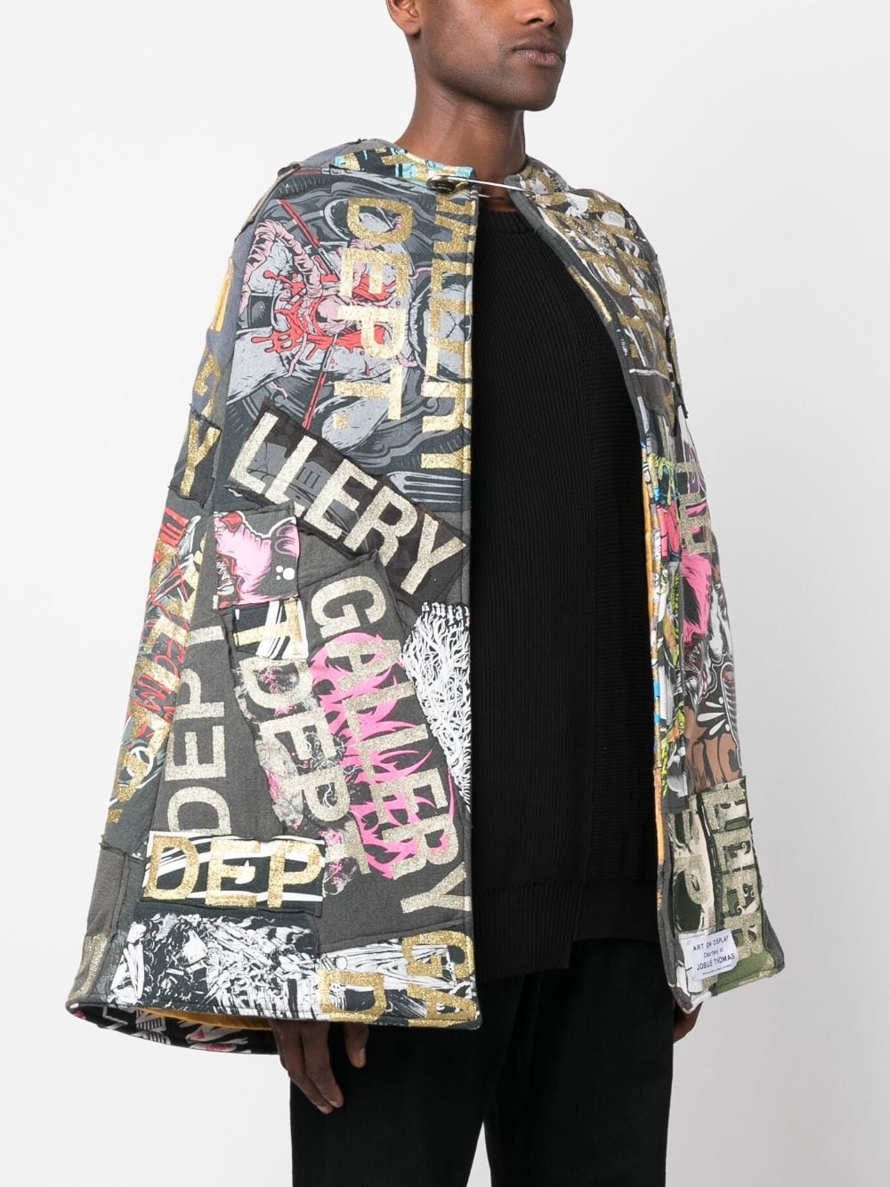 logo-patchwork cotton cape - 3