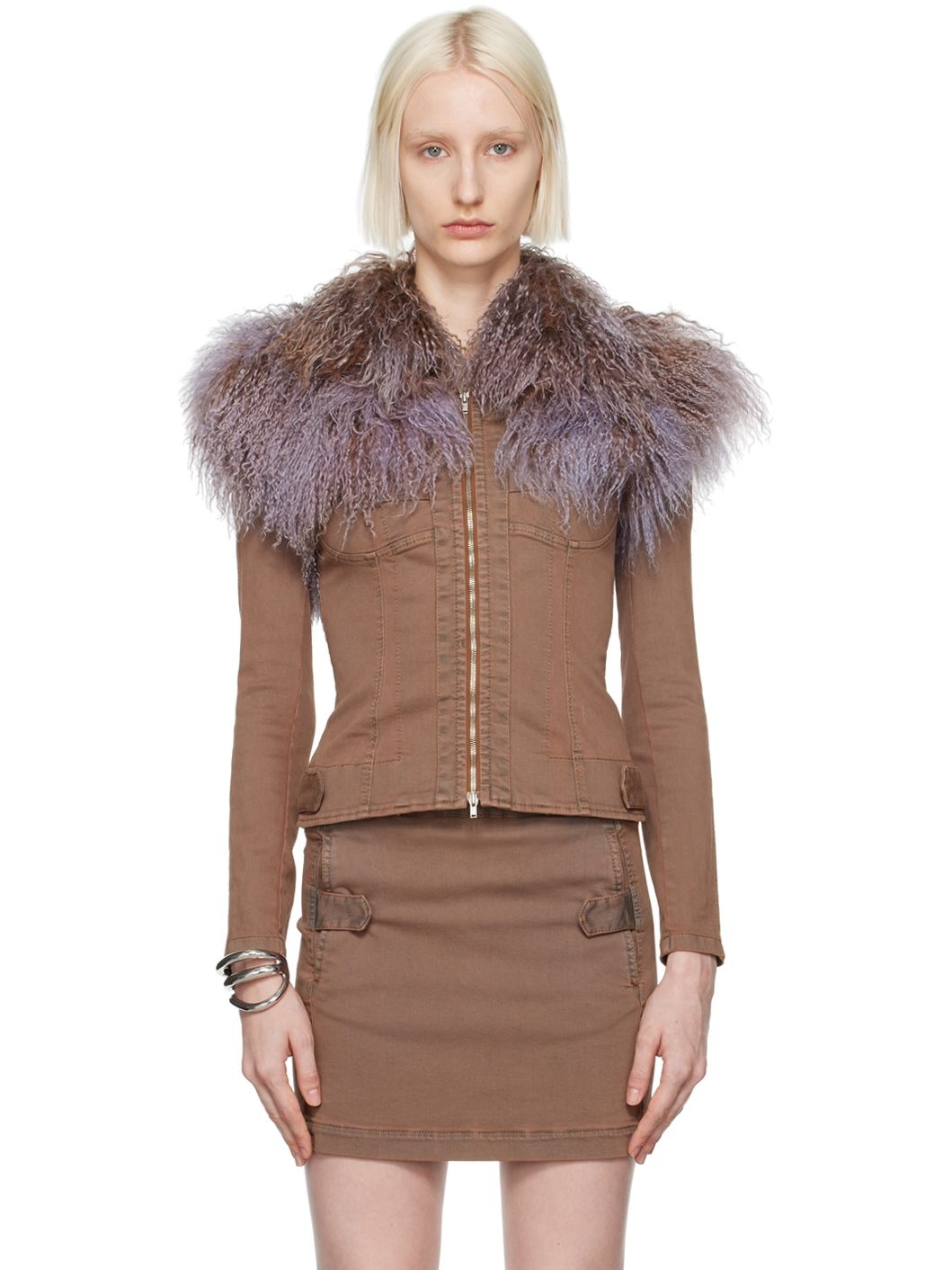 Brown Shiv Shearling Denim Jacket - 1