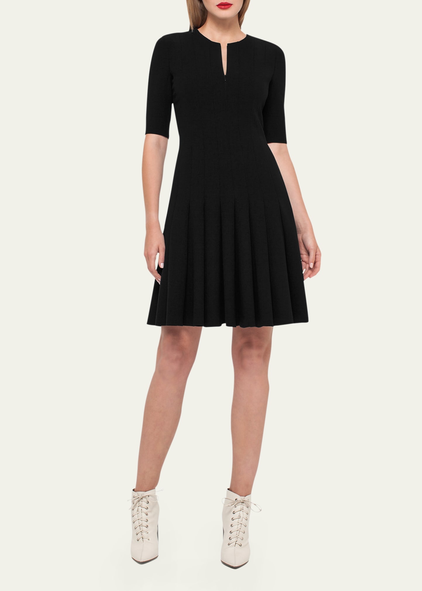 Elbow-Sleeve Zip-Front Dress - 2