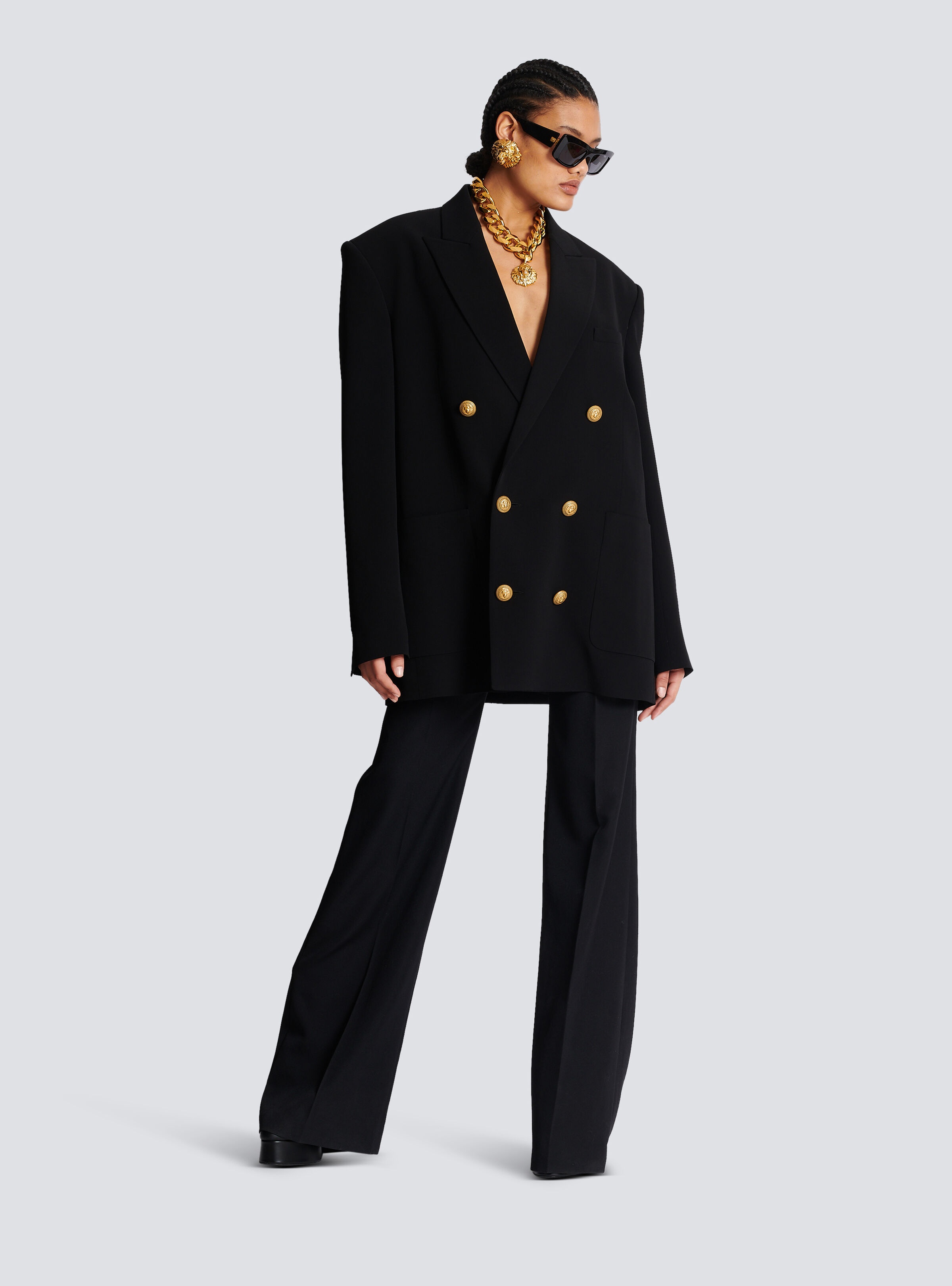 Crepe jacket with double-breasted button fastening - 5