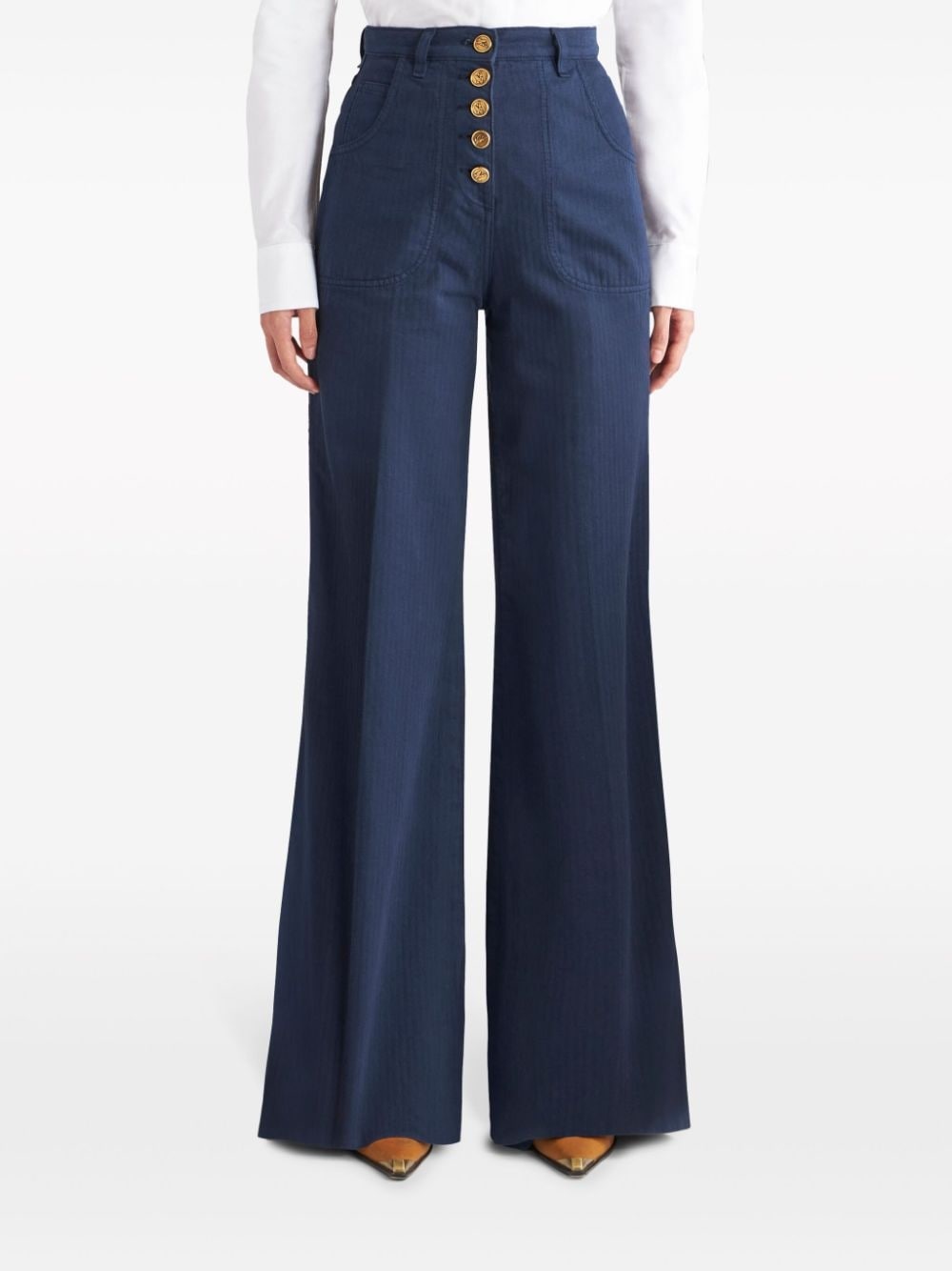 logo-embossed button high-rise flared jeans - 2