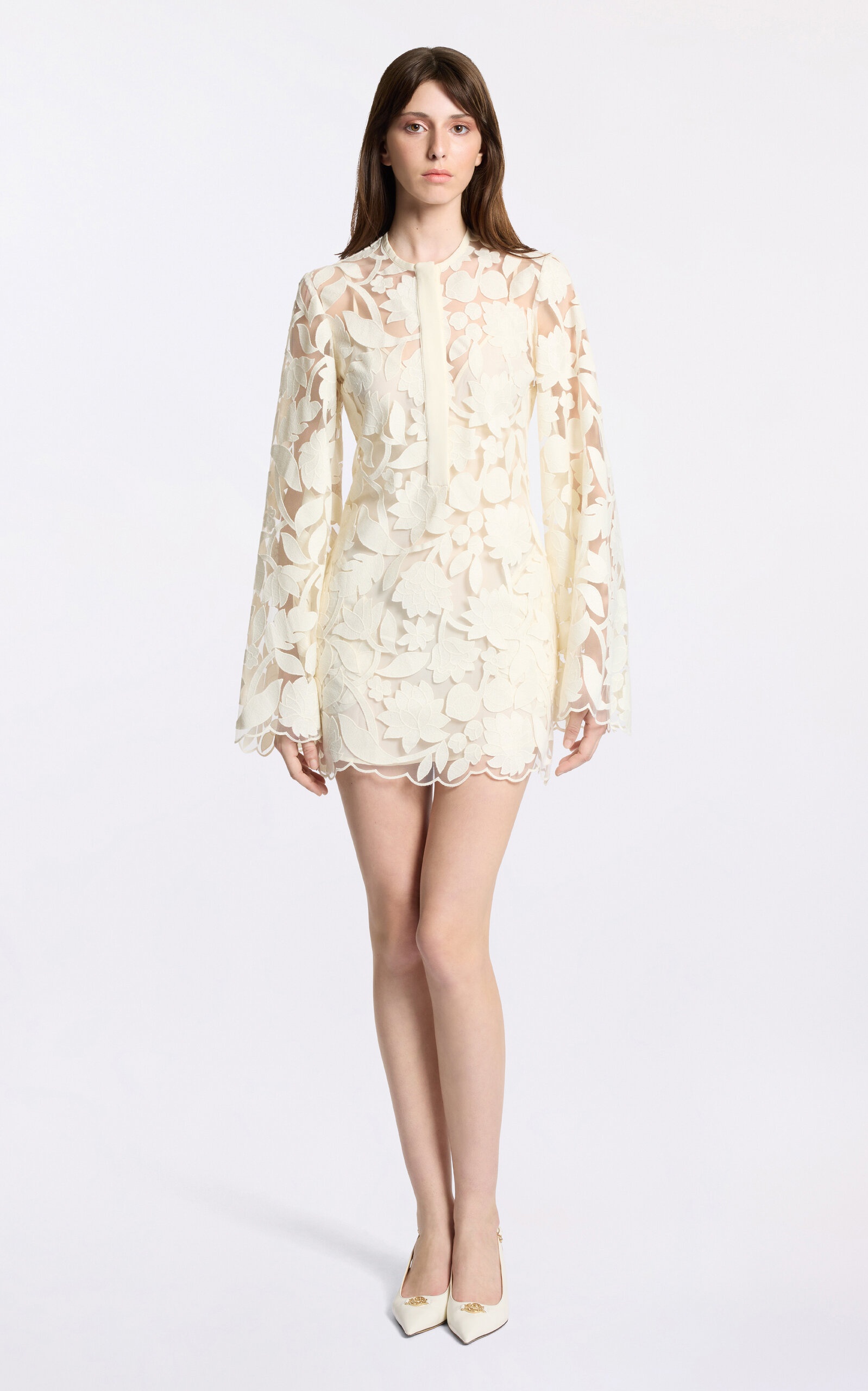 Embroidered Tulle Mini Dress off-white - 3