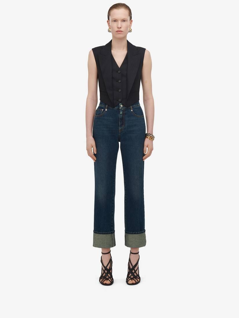 Alexander McQueen Women's Pinstripe Waistcoat in Navy