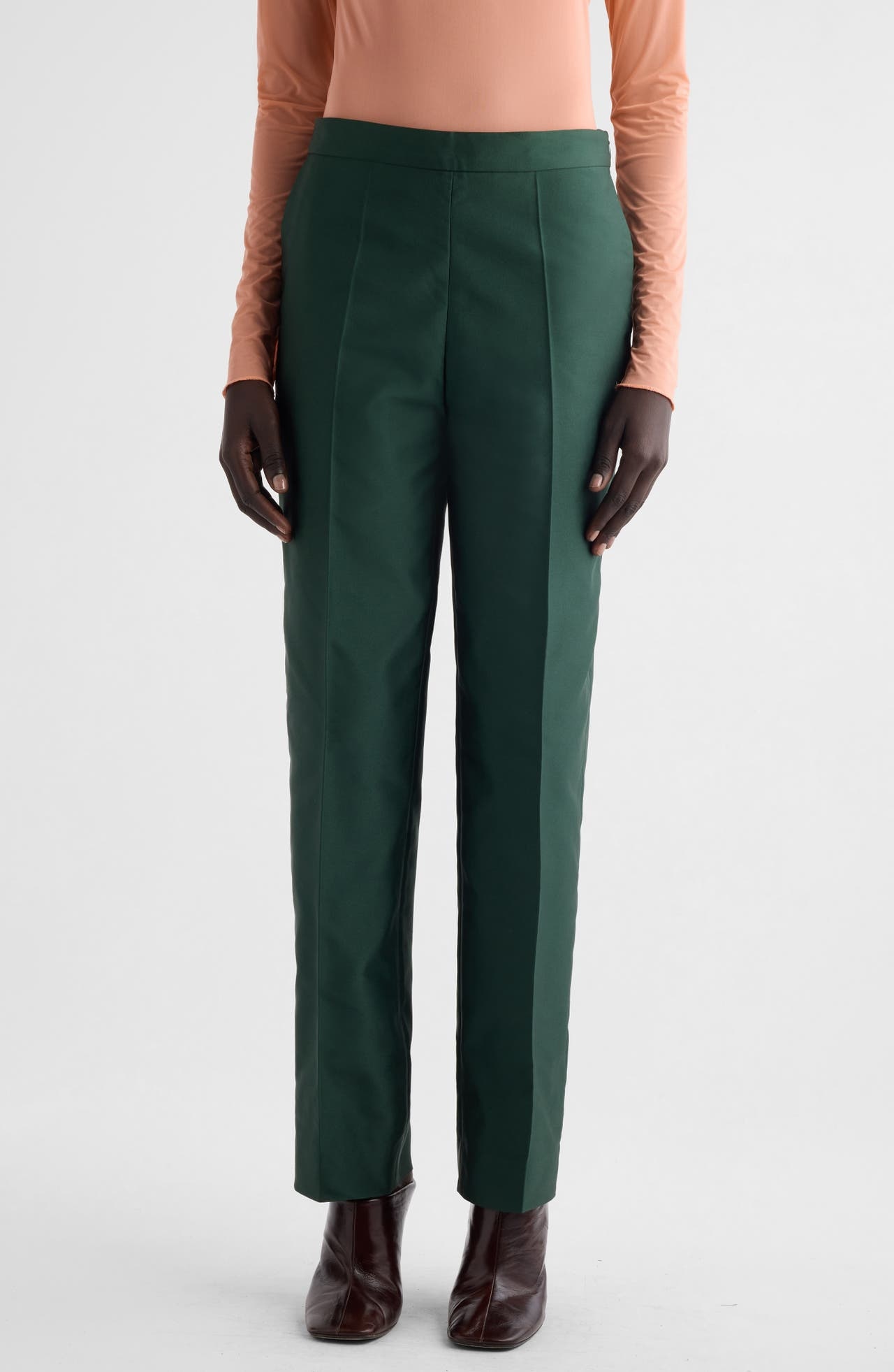 Dries Van Noten Prati Satin Straight Leg Pants in Green at Nordstrom - 1