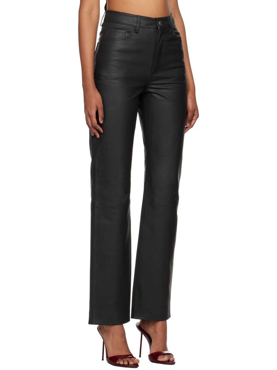 Black Straight Leather Pants - 2