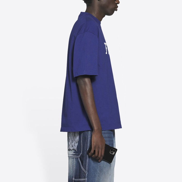Men's Balenciaga FW21 Retro Knit Short Sleeve Navy Blue 612966TKVD33967 - 6