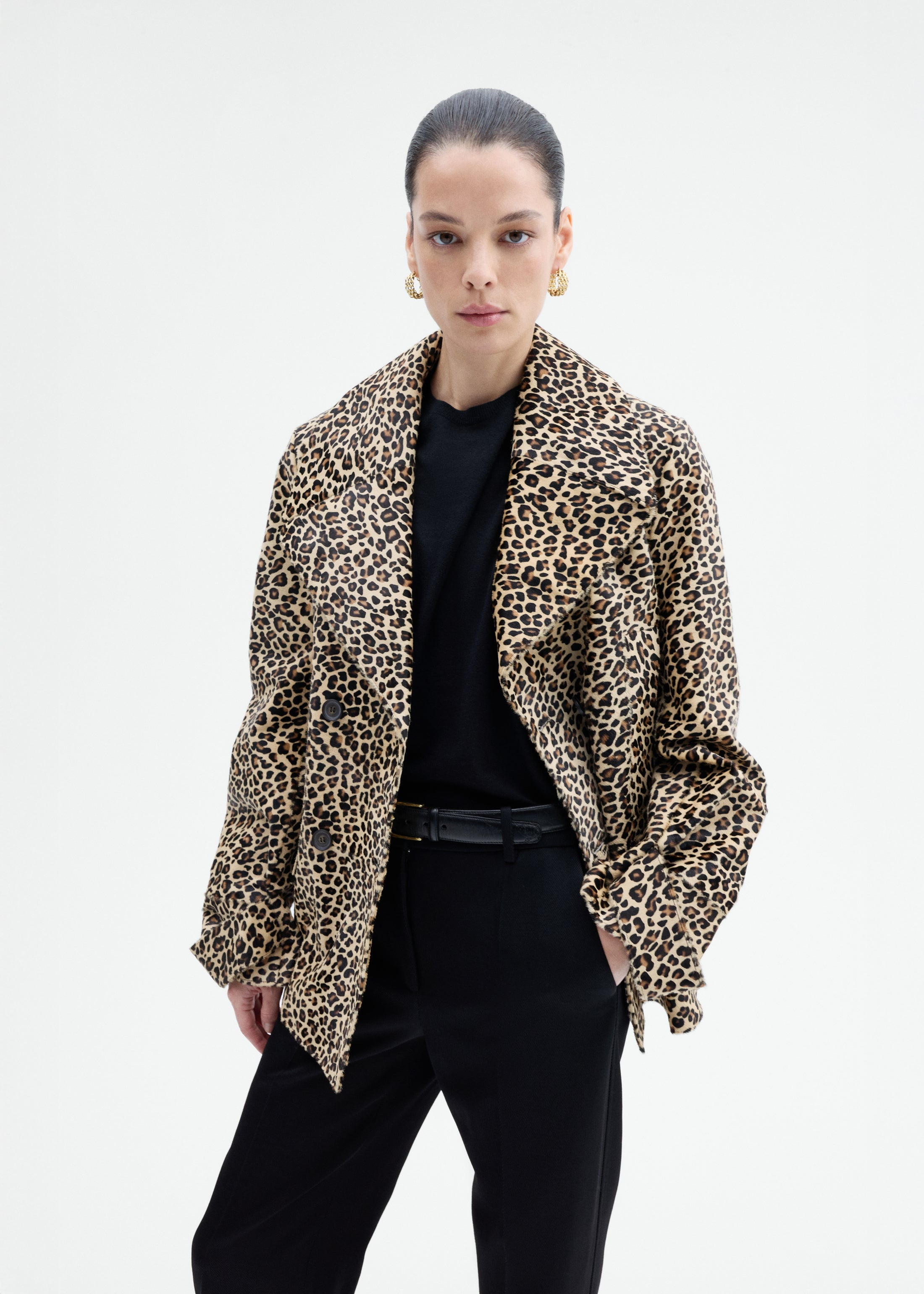 Double Faced Leopard Peacoat in Calf Hair - 2