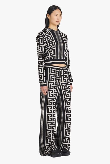Cropped ivory and black wool sweatshirt with Balmain monogram - 7