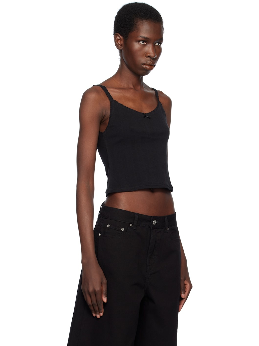 Black Pointelle Sleeveless Camisole - 2