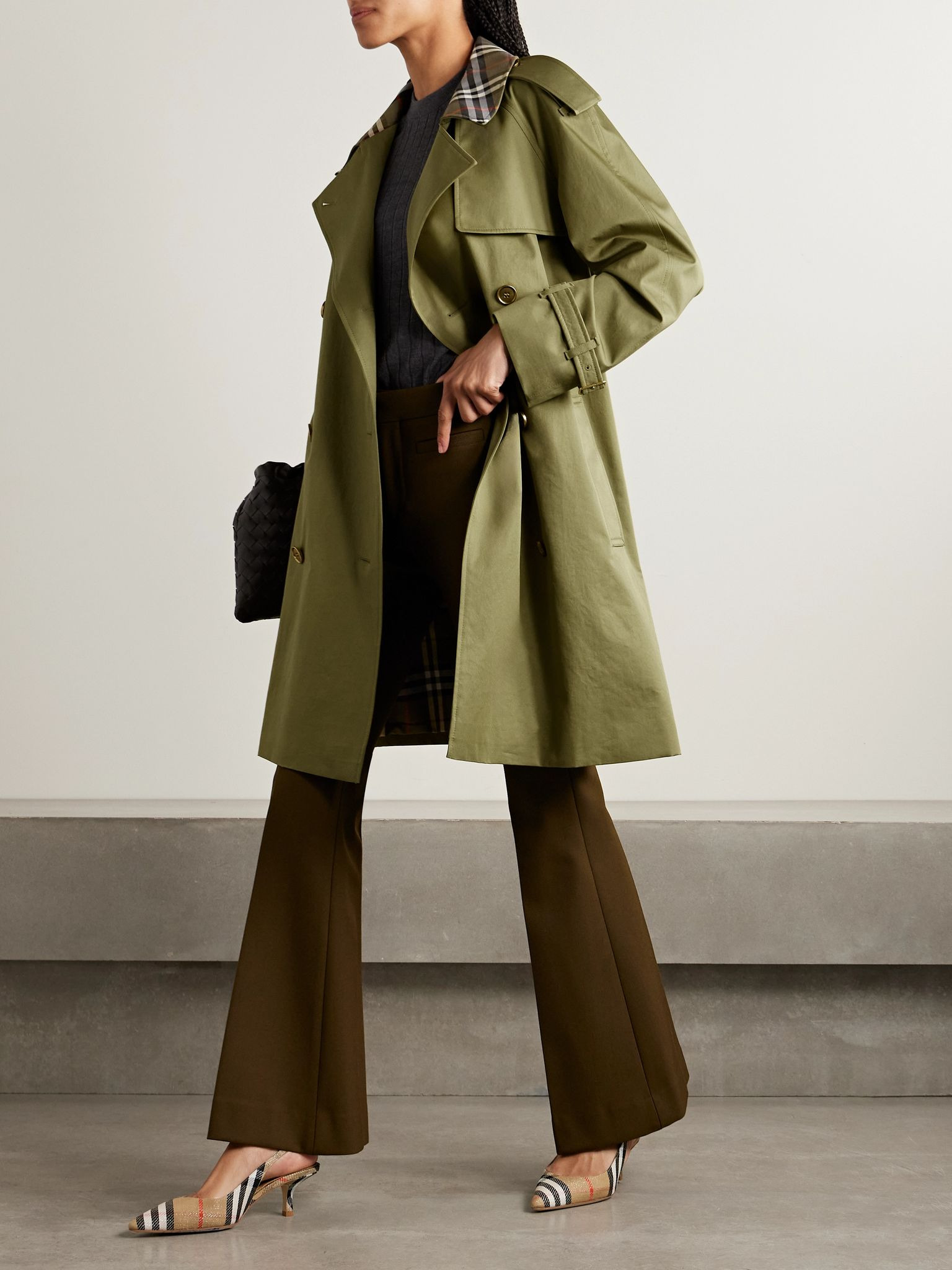 Belted double-breasted cotton-twill trench coat Green - 2