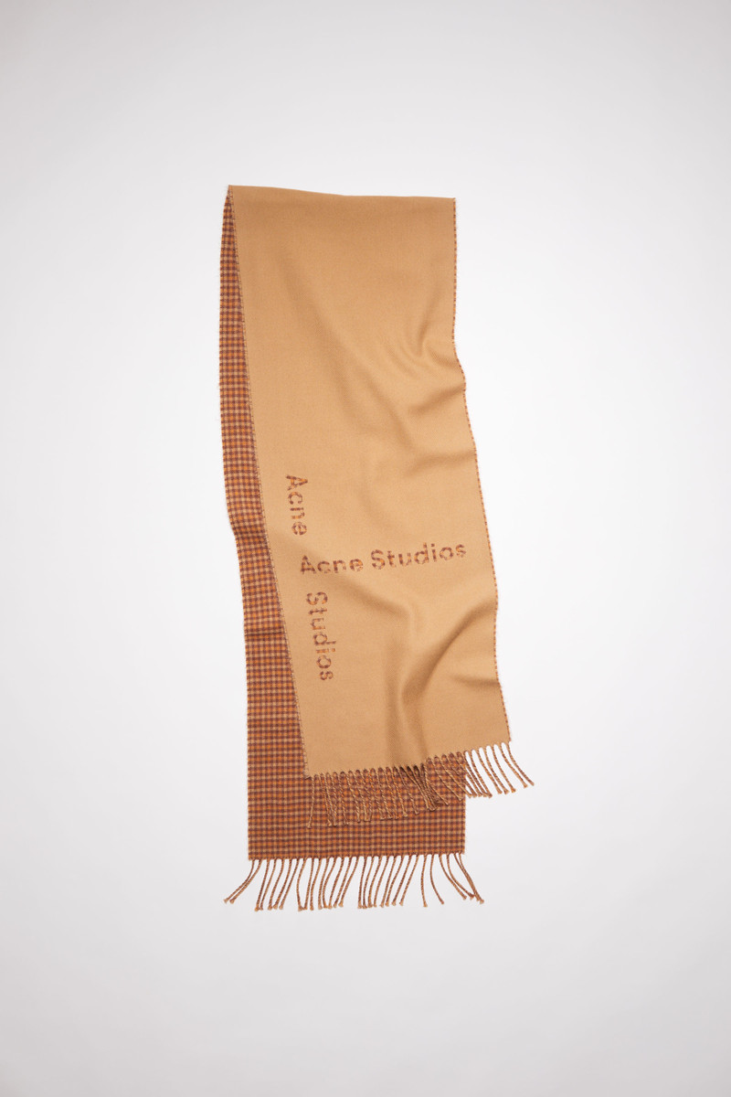 Contrast logo jacquard wool scarf - Camel brown 1