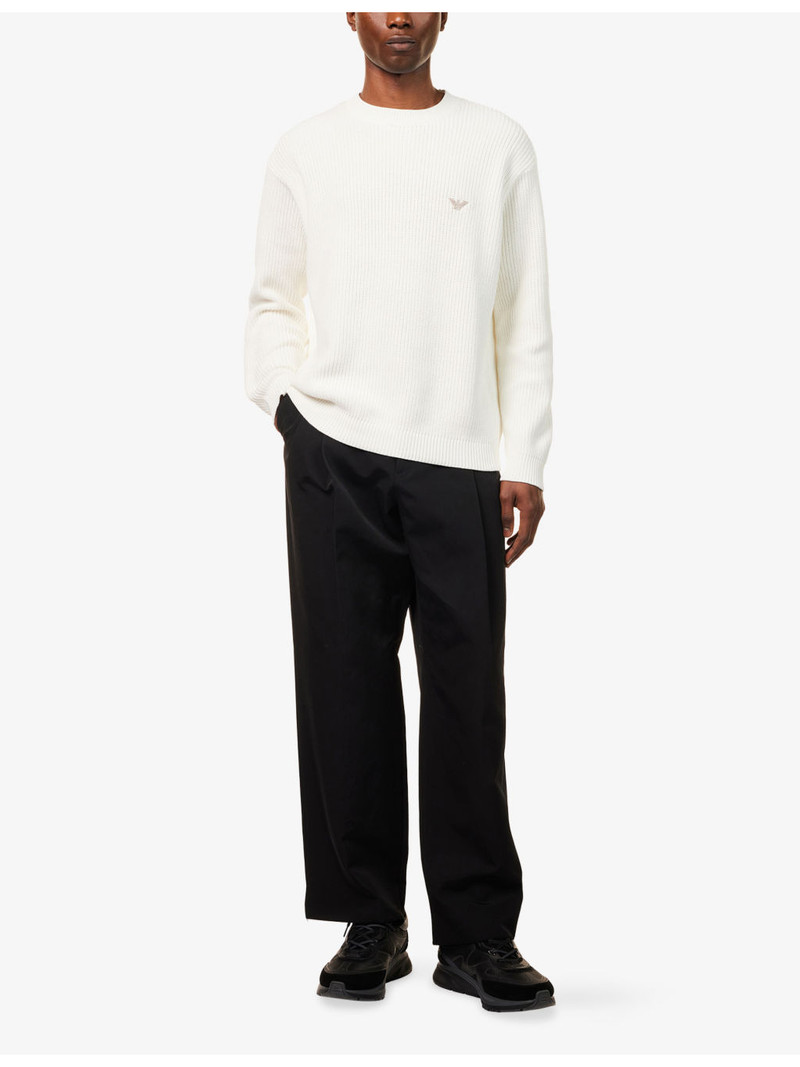 EMPORIO ARMANI Logo-Embroidered Crewneck Knitted Cotton Jumper outlook